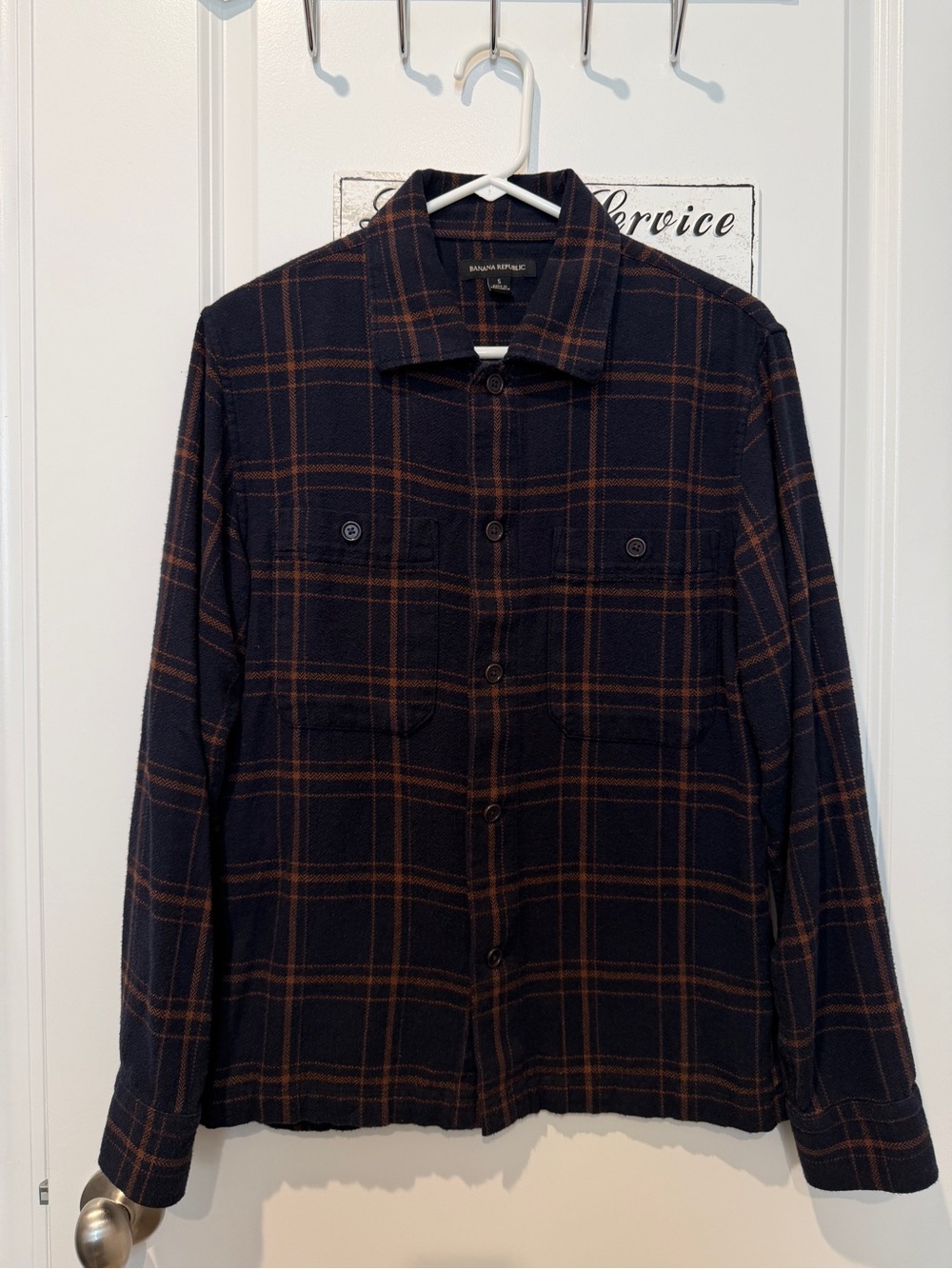 Banana Republic Navy and Brown Plaid Button-Down Shirt Jacket